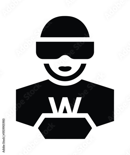 Minimalist vector of a person using a virtual reality headset for gaming.