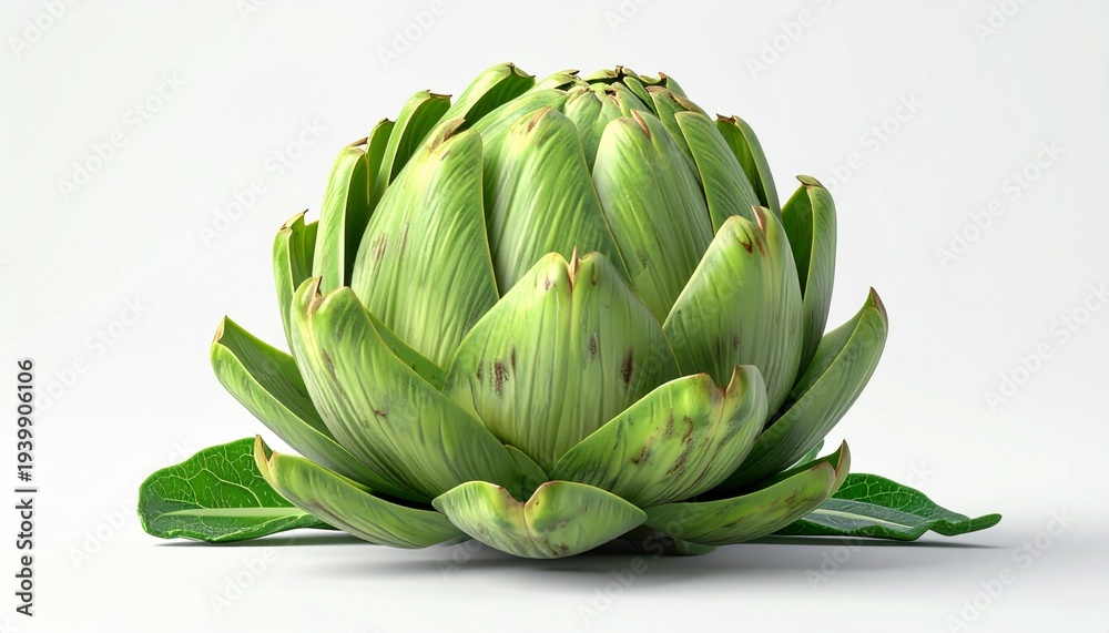 Fototapeta premium Fresh Green Artichoke Isolated on White Background - Healthy Vegetable.