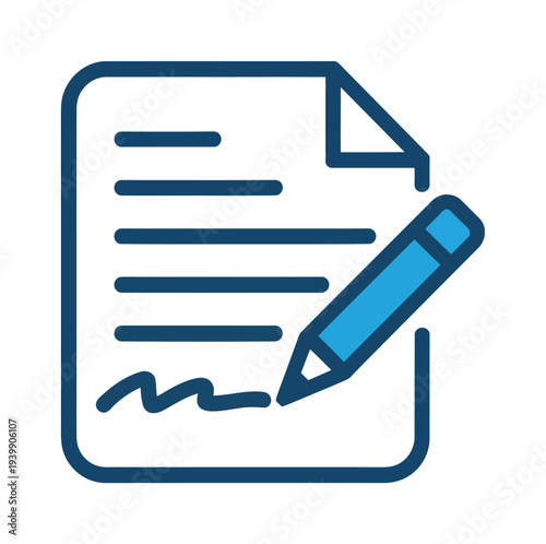 Blue vector of a pencil signing on a document