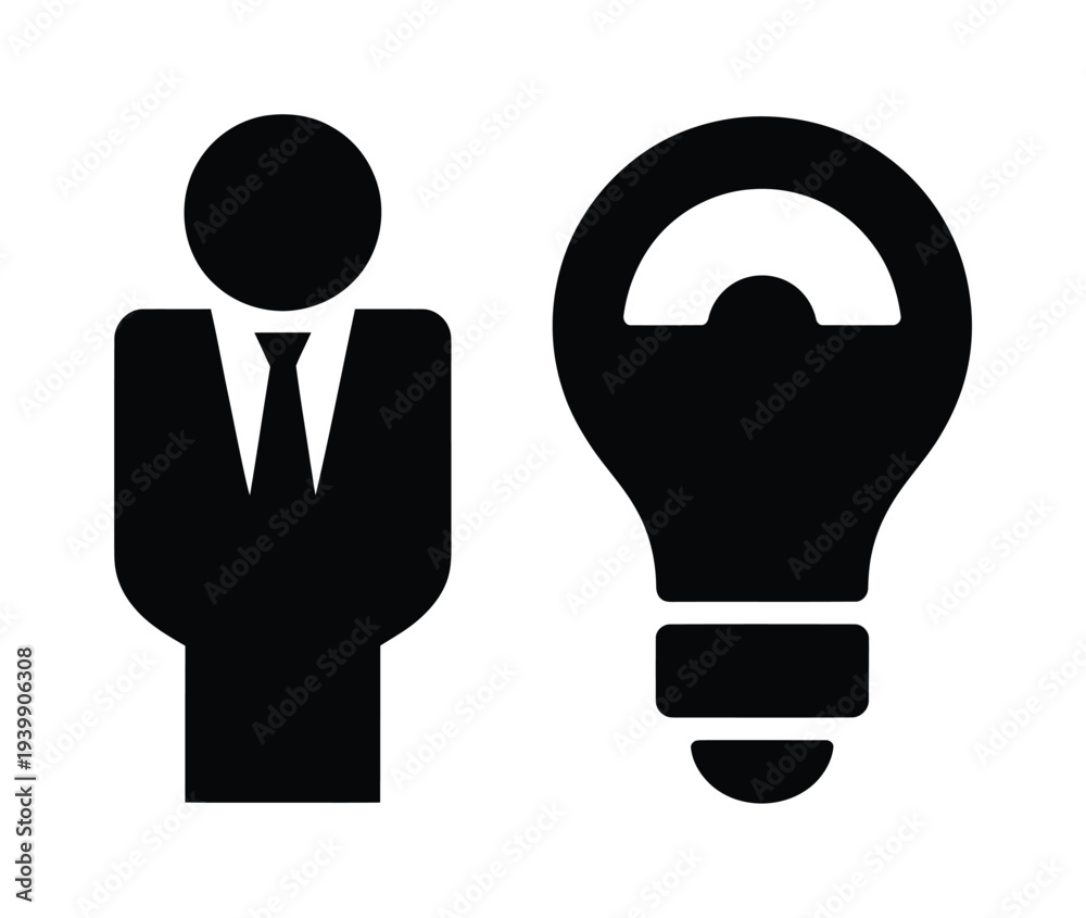 Fototapeta premium Vector of a businessman in a suit next to a glowing light bulb