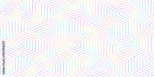 Seamless abstract geometric vector pattern featuring triangles and curved wave lines for a decorative textile wallpaper design with a colorful tile texture