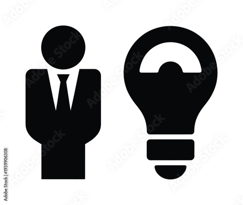 Vector of a businessman in a suit next to a glowing light bulb