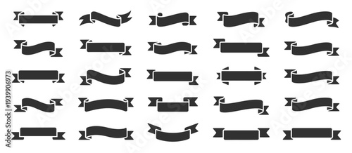 20 black ribbon banners in various shapes and orientations