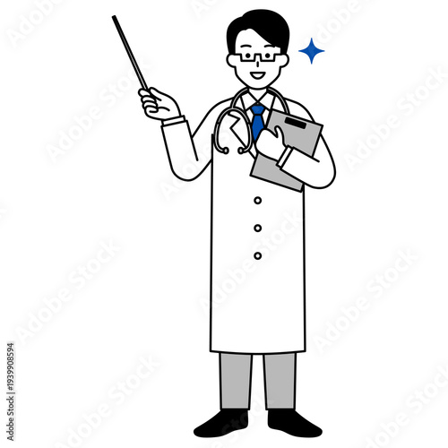 指示棒で説明する医師の男性（全身）