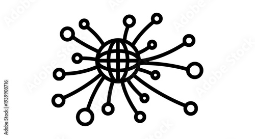 Global digital network icon illustrating worldwide internet technology and interconnected communication. This conceptual symbol represents advanced data exchange, modern business solutions, innovative
