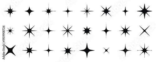 Black star symbols with varying numbers of points arranged in a grid