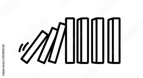 Domino effect illustration showing a chain reaction of falling rectangular blocks representing sequential events or cascading consequences in business, finance, and problem-solving concepts on a clean