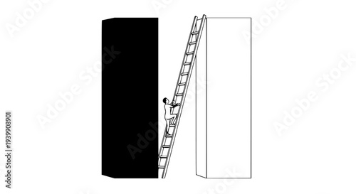 Person climbing ladder illustrating business challenge success growth concept. Strategic individual overcoming obstacles towards ambitious goals. Achieving personal progress and professional developme