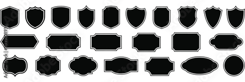 Collection of 20 black silhouette shield and badge shapes