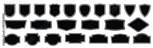 Collection of black shield and badge shapes in various styles