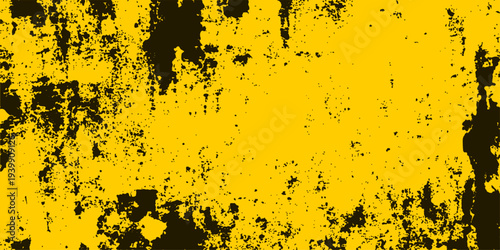 Abstract yellow paint peeled texture background, a high-angle shot provides an artistic close-up of the weathered surface. A raw, distressed look of the cracked paint.