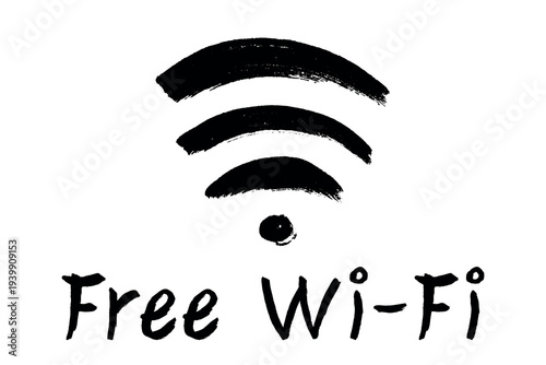 Hand drawn free wifi spot zone sign Public wi-fi area sign Wireless internet clipart in doodle style Single element for print, web, design, decor 3G, 4G, 5G, 6G, IoT