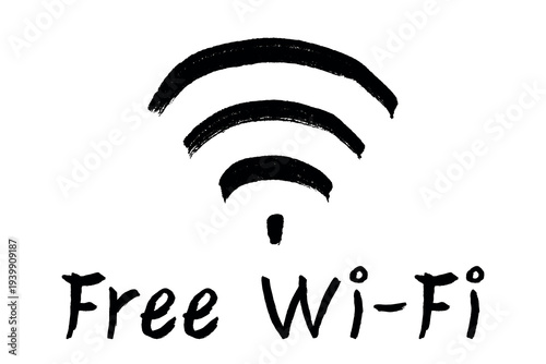 Hand drawn free wifi spot zone sign Public wi-fi area sign Wireless internet clipart in doodle style Single element for print, web, design, decor 3G, 4G, 5G, 6G, IoT