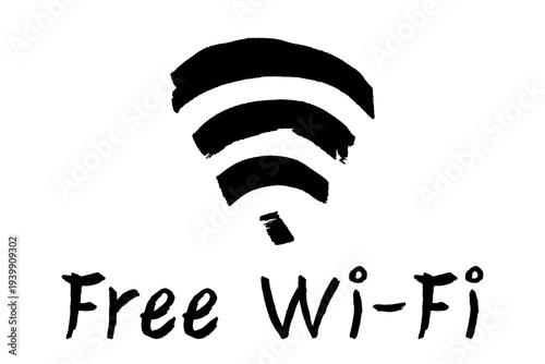 Hand drawn free wifi spot zone sign Public wi-fi area sign Wireless internet clipart in doodle style Single element for print, web, design, decor 3G, 4G, 5G, 6G, IoT