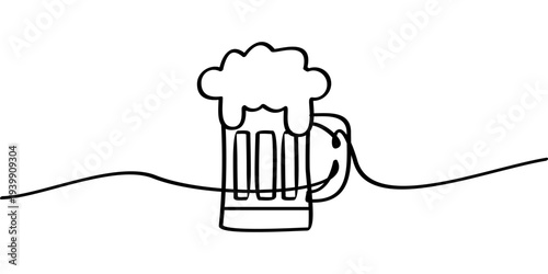 Continuous line drawing of a beer glass symbol. Abstract line art illustration.