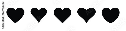 Five black heart symbols in a row