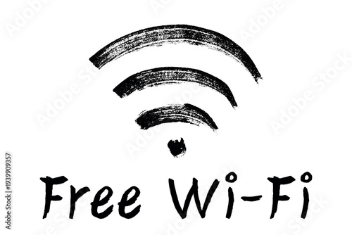 Hand drawn free wifi spot zone sign Public wi-fi area sign Wireless internet clipart in doodle style Single element for print, web, design, decor 3G, 4G, 5G, 6G, IoT