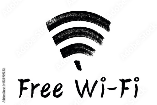 Hand drawn free wifi spot zone sign Public wi-fi area sign Wireless internet clipart in doodle style Single element for print, web, design, decor 3G, 4G, 5G, 6G, IoT