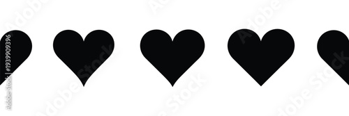 Five black heart symbols in a simple repeating pattern
