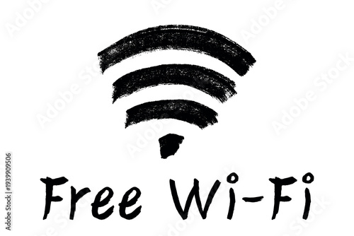 Hand drawn free wifi spot zone sign Public wi-fi area sign Wireless internet clipart in doodle style Single element for print, web, design, decor 3G, 4G, 5G, 6G, IoT