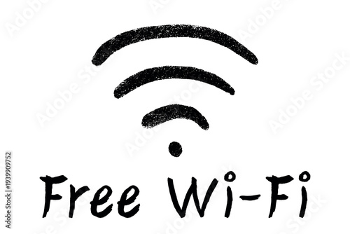 Hand drawn free wifi spot zone sign Public wi-fi area sign Wireless internet clipart in doodle style Single element for print, web, design, decor 3G, 4G, 5G, 6G, IoT