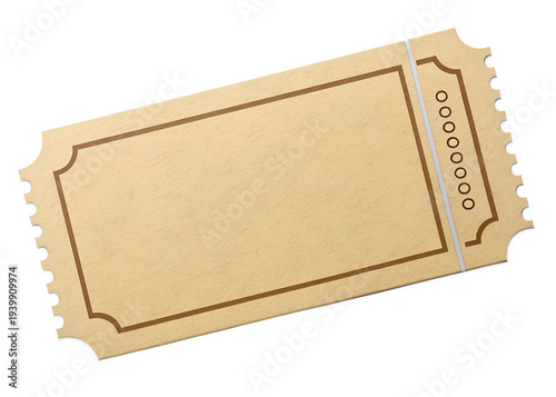 Vintage, ticket, blank, beige, rectangular, torn, isolated on transparent background