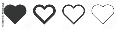 Four heart symbols in black and white gradient