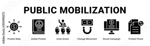 Public Mobilization web banner icon concept,  with Protest Rally, Global Protest, Unity Action, Change Movement, Social Campaign, Protest Power.