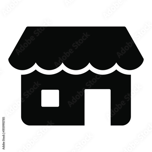 Minimalist black and white of a small shop with an awning