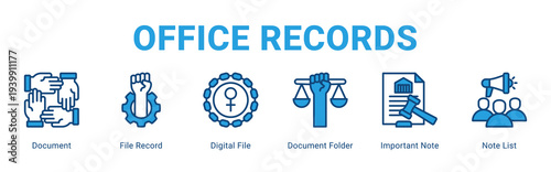 Office Records web banner icon concept,  with Document, File Record, Digital File, Document Folder, Important Note, Note Li.