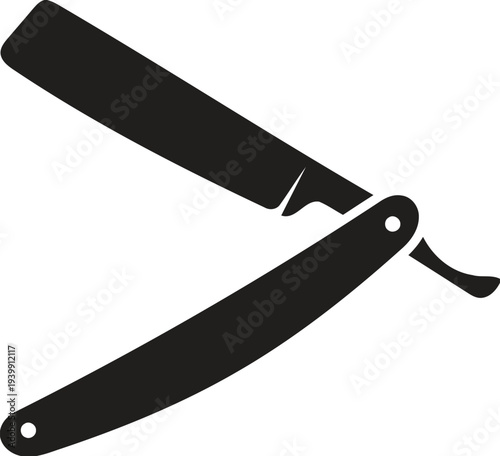 Open straight razor with black handle and blade open razor