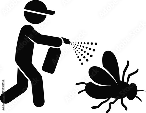 Person spraying insect with pesticide minimalist black and white