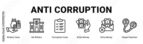 Anti Corruption web banner icon concept,  with Bribery Case, No Bribery, Corruption Case, Bribe Money, Dirty Money, Illegal Payment.