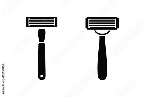 Two black and white razor blades with handles