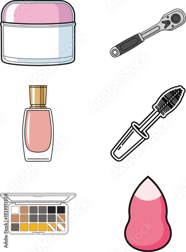 Set of 6 makeup icons vector, beauty products