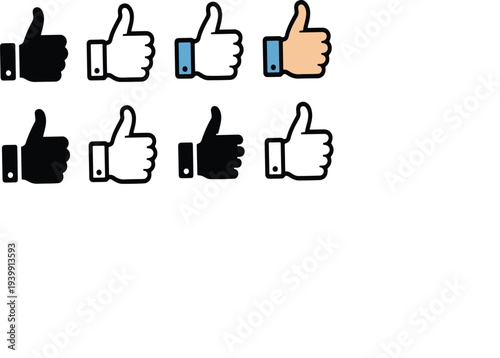 Thumbs Up Icons Set – Like Symbol Vector Collection