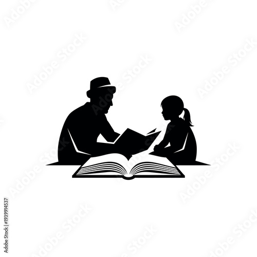 Father and daughter reading a book together.