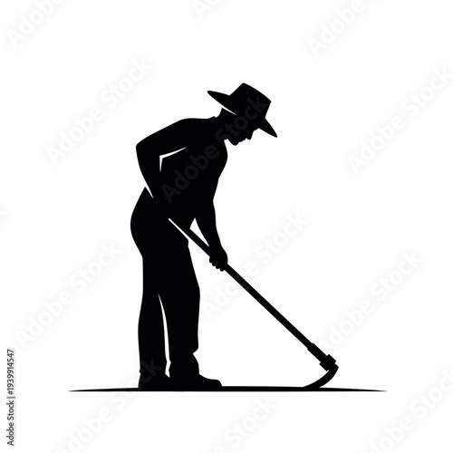 Farmer working with hoe silhouette.