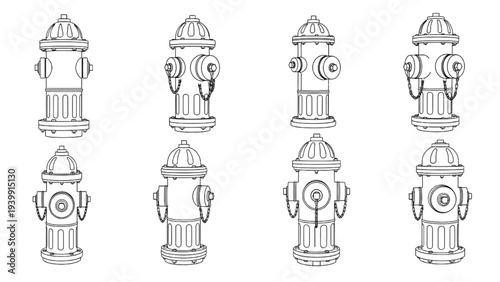 Collection of Fire Hydrant Illustrations in Black and White Line Art