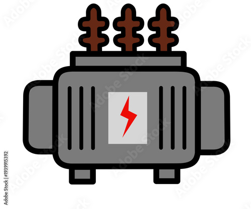 Industrial electric transformer with high voltage symbol for power distribution and electrical engineering design