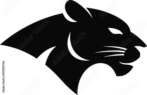 Black panther head illustration viewed from side with fierce expression and sleek fur