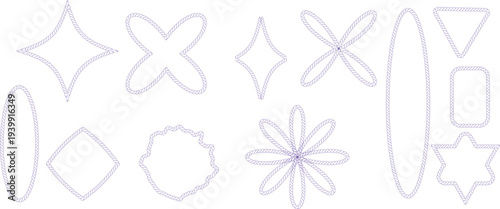 Simple Geometric Shapes of Rope .Minimal Geometric Flower and Star Icons.