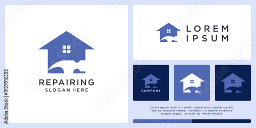 Repairing house logo design with negative hammer