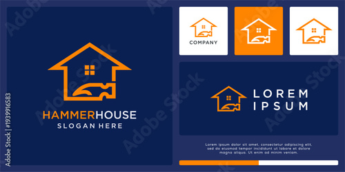 hammer house logo design template combine