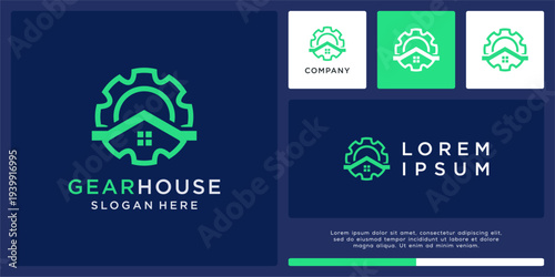 Gear house logo design combination abstract