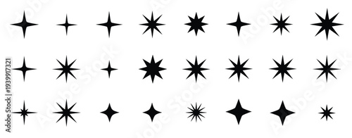 20 black stars and sparkles in a grid pattern