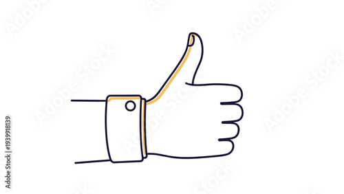 Hand making a thumbs-up gesture with an outline and color accent, symbolizing approval, positivity, and excellent performance.