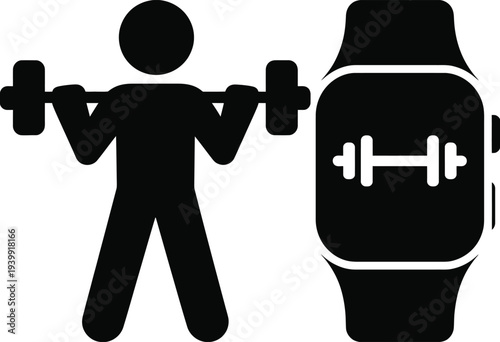 Black and white minimalist fitness with dumbbells and smartwatch 1
