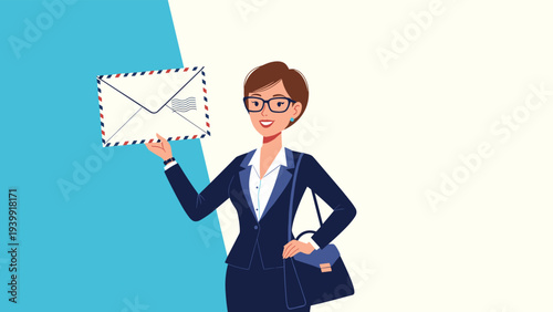 Smiling businesswoman holding a traditional envelope, symbolizing effective communication, successful mail delivery, or important message.