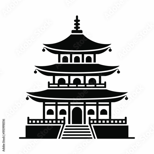 Black and white of a traditional east asian pagoda 1